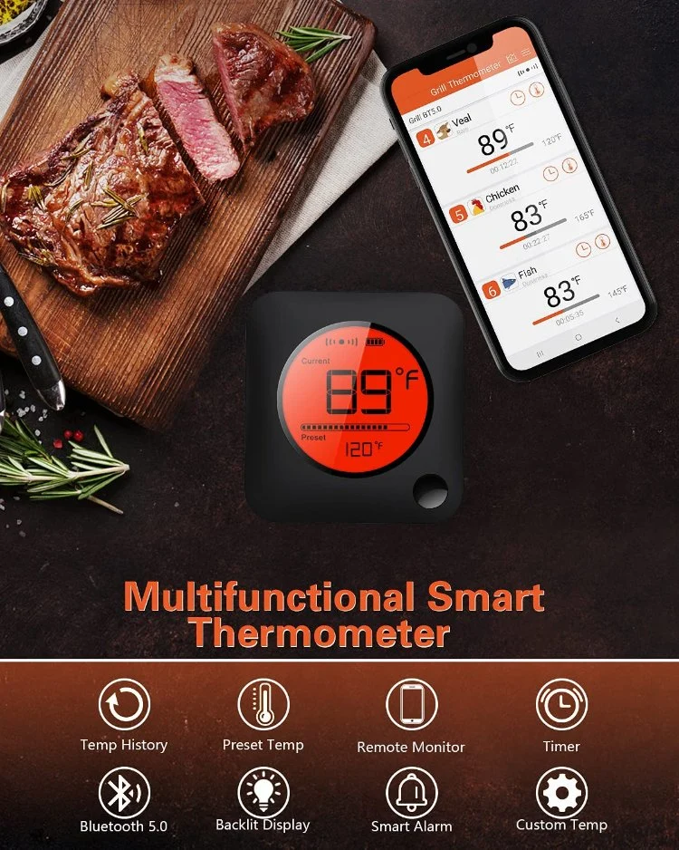 6 Fleisch-Sonden-drahtloser Fleisch-Thermometer, der Nahrungsmittelfleisch-Thermometer-Radioapparat für Raucher GRILL Grill-Thermometer kocht